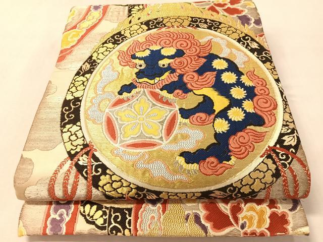 平和屋着物●アンティーク　大正ロマン　丸帯　狛犬　雲龍　金銀糸　正絹　逸品　CABM3104vp