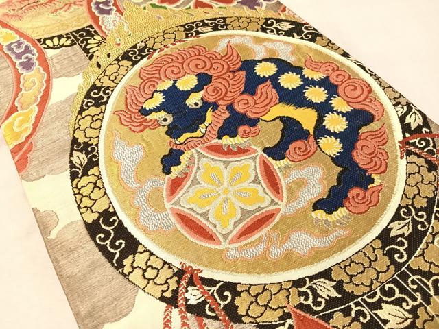 平和屋着物●アンティーク　大正ロマン　丸帯　狛犬　雲龍　金銀糸　正絹　逸品　CABM3104vp