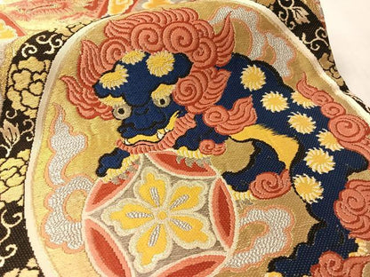 平和屋着物●アンティーク　大正ロマン　丸帯　狛犬　雲龍　金銀糸　正絹　逸品　CABM3104vp