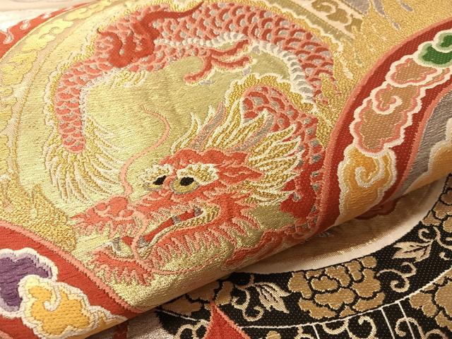 平和屋着物●アンティーク　大正ロマン　丸帯　狛犬　雲龍　金銀糸　正絹　逸品　CABM3104vp