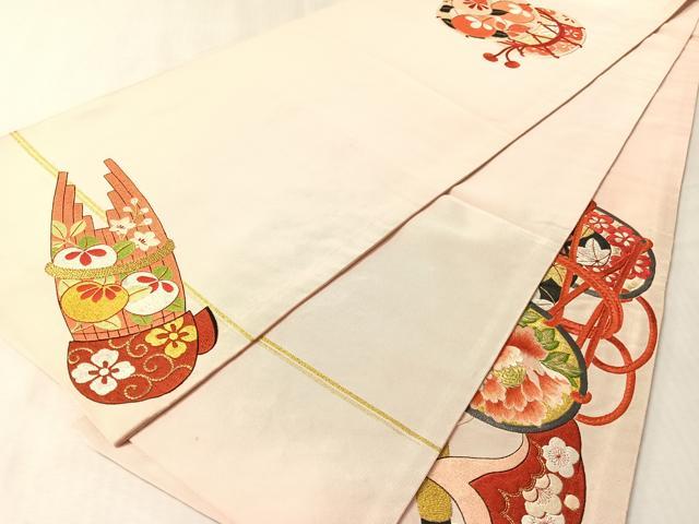 平和屋着物●爪掻き本綴れ　丸帯　総刺繍　駒刺繍　花鼓鳳凰文　金銀糸　正絹　逸品　CABM3105vp
