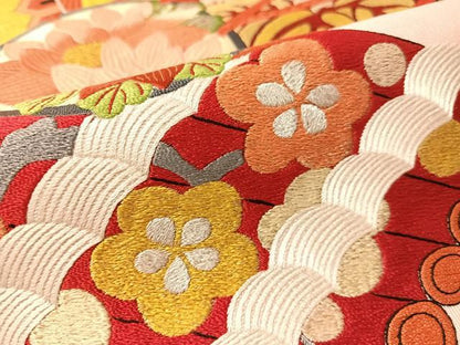 平和屋着物●爪掻き本綴れ　丸帯　総刺繍　駒刺繍　花鼓鳳凰文　金銀糸　正絹　逸品　CABM3105vp