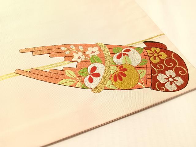 平和屋着物●爪掻き本綴れ　丸帯　総刺繍　駒刺繍　花鼓鳳凰文　金銀糸　正絹　逸品　CABM3105vp