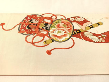 平和屋着物●爪掻き本綴れ　丸帯　総刺繍　駒刺繍　花鼓鳳凰文　金銀糸　正絹　逸品　CABM3105vp