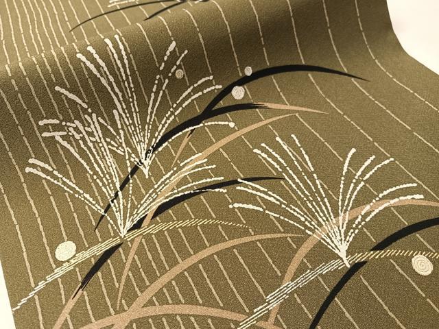 平和屋着物●両面　全通柄　京袋帯　露草芒文　金彩　正絹　逸品　CABM3114vp