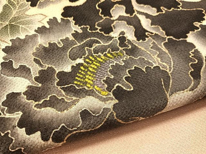 平和屋着物●九寸開き名古屋帯　牡丹　金彩　鬼しぼ縮緬　正絹　逸品　CABM3127vp