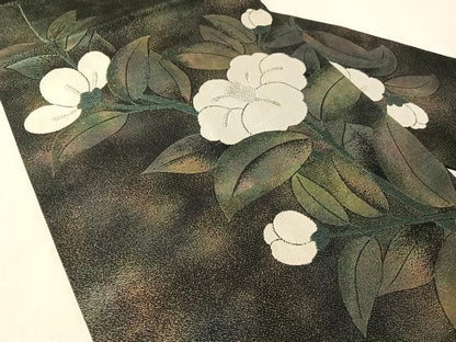 平和屋着物●九寸名古屋帯　枝花文　黒地　金銀糸　正絹　逸品　CABM3130vp