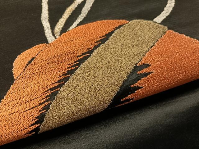 平和屋着物●アンティーク　大正ロマン　九寸名古屋帯　総刺繍　鈴　黒地　金糸　正絹　逸品　CABM3139vp