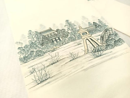 平和屋着物●塩瀬　九寸八寸名古屋帯　手描き　風景文　正絹　逸品　CABM3142vp