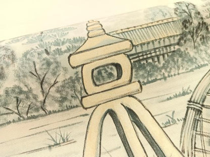 平和屋着物●塩瀬　九寸八寸名古屋帯　手描き　風景文　正絹　逸品　CABM3142vp