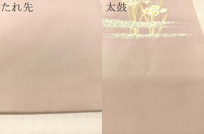 平和屋着物●塩瀬　九寸名古屋帯　刺繍　草花文　正絹　逸品　CABM3145vp