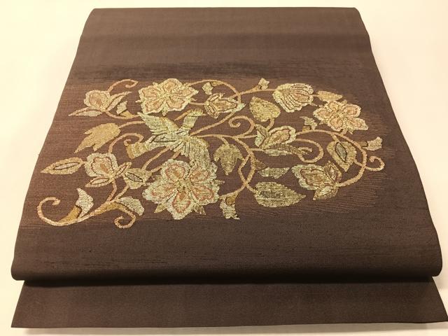 平和屋着物●九寸開き名古屋帯　鴛鴦花唐草文　金糸　正絹　逸品　CABM3149vp