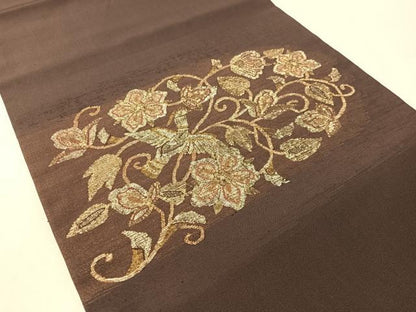 平和屋着物●九寸開き名古屋帯　鴛鴦花唐草文　金糸　正絹　逸品　CABM3149vp