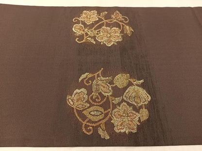 平和屋着物●九寸開き名古屋帯　鴛鴦花唐草文　金糸　正絹　逸品　CABM3149vp