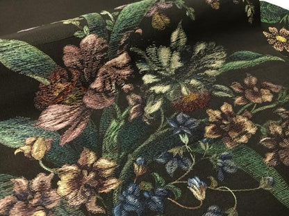 平和屋着物●九寸名古屋帯　総刺繍　草花文　黒地　金糸　正絹　逸品　CABM3187vp