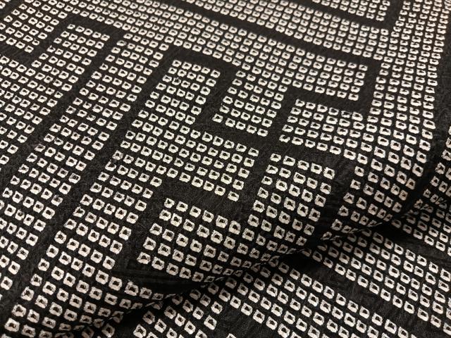 平和屋着物●九寸名古屋帯　総絞り　紗綾形文様　黒地　正絹　逸品　CABM3190vp