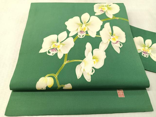平和屋着物●塩瀬　本加賀友禅　瀬戸算　九寸名古屋帯　胡蝶蘭　正絹　逸品　CABM3197vp