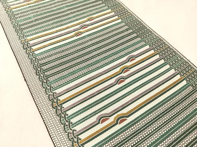 平和屋着物●本場筑前博多織　八寸名古屋帯　幾何学文様　正絹　逸品　CABM3199vp