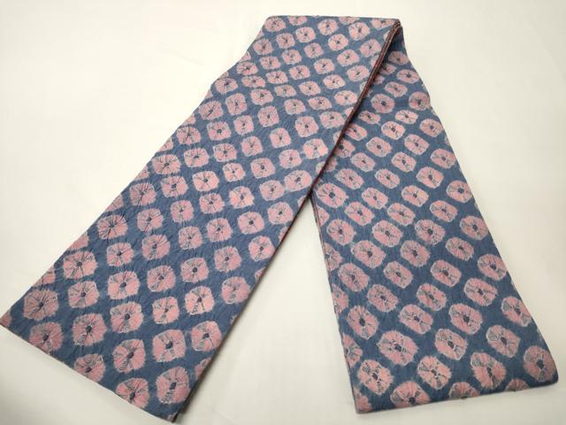 平和屋着物●両面　半幅帯　蜘蛛絞り/格子柄　正絹　逸品　未使用　CABM3221ak