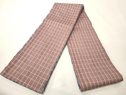 平和屋着物●両面　半幅帯　蜘蛛絞り/格子柄　正絹　逸品　未使用　CABM3221ak