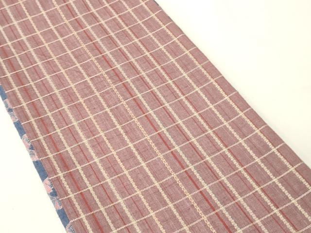 平和屋着物●両面　半幅帯　蜘蛛絞り/格子柄　正絹　逸品　未使用　CABM3221ak