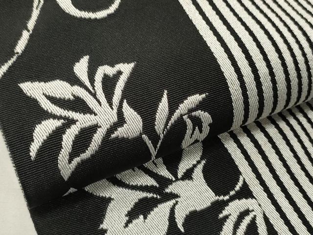 平和屋着物●半幅帯　更紗草間道　黒地　CABM3224ak