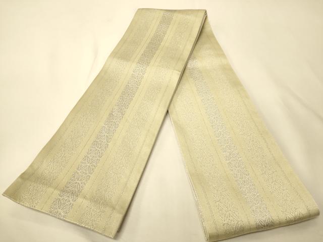 平和屋着物●両面　半幅帯　献上柄/飛鶴文　銀糸　CABM3240ak