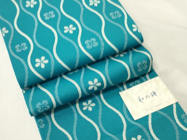 平和屋着物●両面　半幅帯　立涌花文　未使用　CABM3246ak