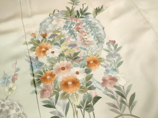 平和屋着物●訪問着　総刺繍　草花文　暈し染め　正絹　逸品　CABM3512ze