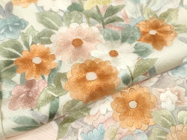 平和屋着物●訪問着　総刺繍　草花文　暈し染め　正絹　逸品　CABM3512ze