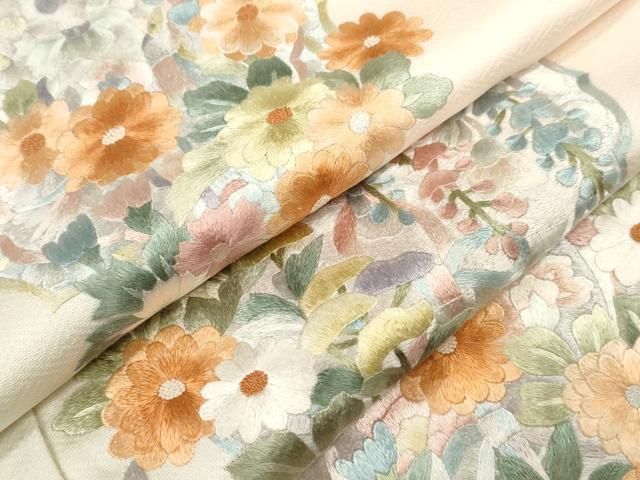 平和屋着物●訪問着　総刺繍　草花文　暈し染め　正絹　逸品　CABM3512ze
