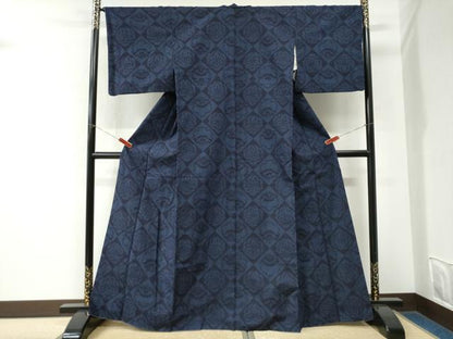 平和屋着物●結城紬　80亀甲　雪輪菱花文　正絹　逸品　CABM3607yc