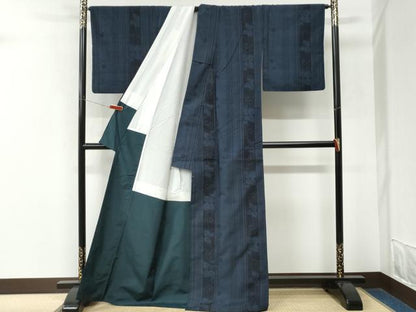 平和屋着物●上質な紬　花唐草間道　正絹　逸品　CABM3613yc