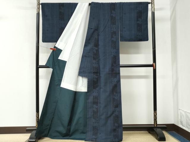 平和屋着物●上質な紬　花唐草間道　正絹　逸品　CABM3613yc