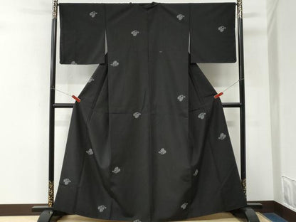 平和屋着物●上質な紬　成り物　黒地　正絹　逸品　未使用　CABM3614yc