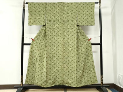 平和屋着物●上質な小紋　花唐草文　鬼しぼ縮緬　正絹　逸品　CABM3628yc