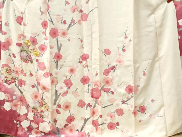平和屋着物●豪華振袖　駒刺繍　雪輪枝梅文　暈し染め　金彩　正絹　逸品　CABM3642yc