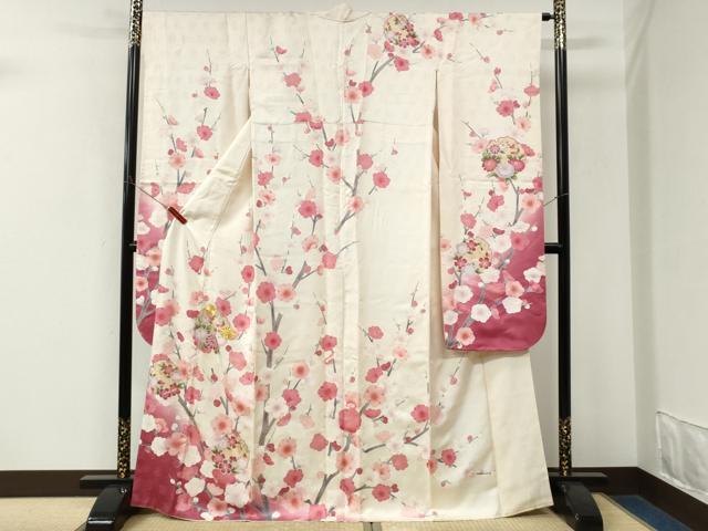 平和屋着物●豪華振袖　駒刺繍　雪輪枝梅文　暈し染め　金彩　正絹　逸品　CABM3642yc