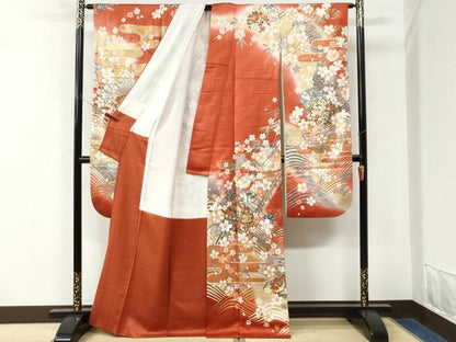 平和屋着物●谷崎潤一郎の世界　振袖　駒刺繍　立波舞桜御所車文　暈し染め　金彩　正絹　逸品　CABM3643yc