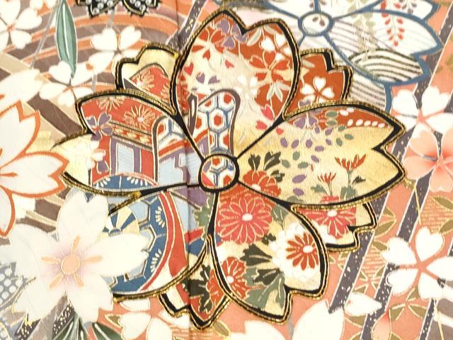 平和屋着物●谷崎潤一郎の世界　振袖　駒刺繍　立波舞桜御所車文　暈し染め　金彩　正絹　逸品　CABM3643yc