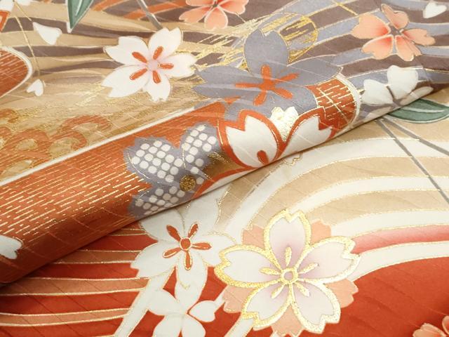 平和屋着物●谷崎潤一郎の世界　振袖　駒刺繍　立波舞桜御所車文　暈し染め　金彩　正絹　逸品　CABM3643yc