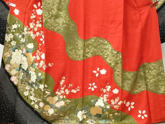 平和屋着物●豪華振袖　絞り　牡丹花車文　金彩　正絹　逸品　CABM3644yc