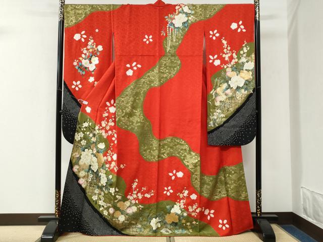 平和屋着物●豪華振袖　絞り　牡丹花車文　金彩　正絹　逸品　CABM3644yc
