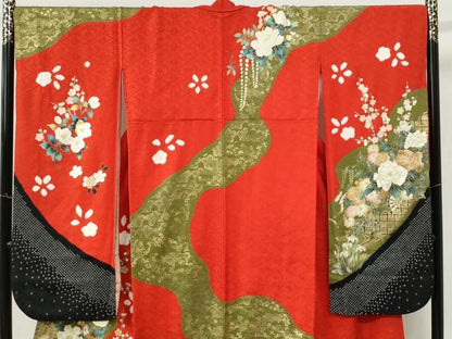 平和屋着物●豪華振袖　絞り　牡丹花車文　金彩　正絹　逸品　CABM3644yc