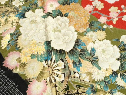平和屋着物●豪華振袖　絞り　牡丹花車文　金彩　正絹　逸品　CABM3644yc