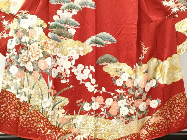平和屋着物●豪華振袖　駒刺繍　雲取り流水牡丹草花文　金彩　正絹　逸品　CABM3645yc