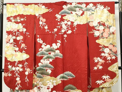 平和屋着物●豪華振袖　駒刺繍　雲取り流水牡丹草花文　金彩　正絹　逸品　CABM3645yc