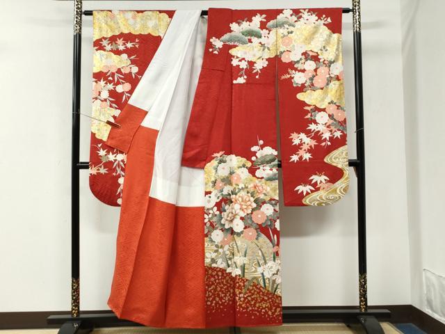 平和屋着物●豪華振袖　駒刺繍　雲取り流水牡丹草花文　金彩　正絹　逸品　CABM3645yc