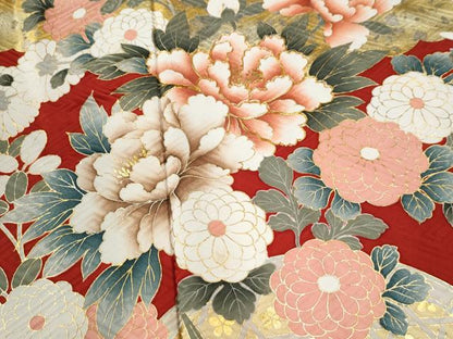平和屋着物●豪華振袖　駒刺繍　雲取り流水牡丹草花文　金彩　正絹　逸品　CABM3645yc