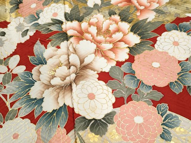 平和屋着物●豪華振袖　駒刺繍　雲取り流水牡丹草花文　金彩　正絹　逸品　CABM3645yc